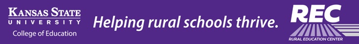 Horizontal Image including the logo for "Kansas State University: College of Education," the words "Helping rural schools thrive," and the logo for the "REC: Rural Education Center."